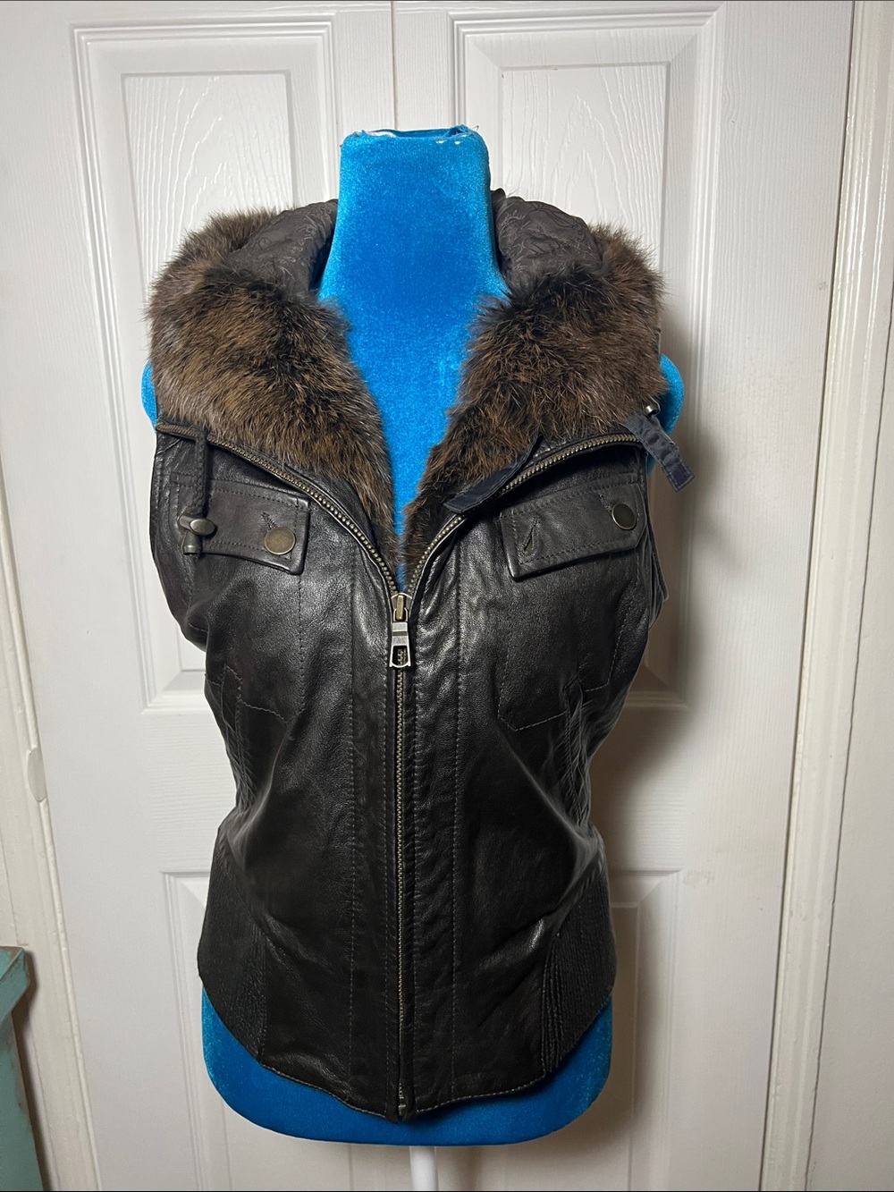 Y2K Leather fur trim Vest Women’s Small